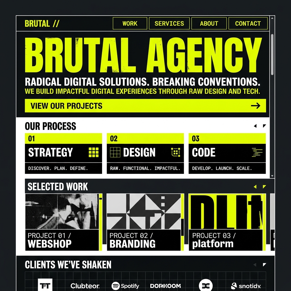 B2B Webdesign Architektur Beispiel: Brutalismus